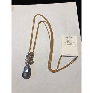 Allegro Gold Tone Snake Double Chain Necklace & Dangle Glass Pendant NWT 30”
